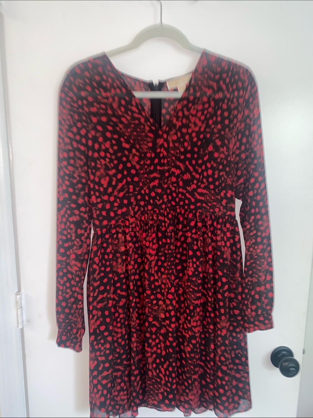 MICHAEL Michael Kors Black Dress with Red Spot Print, Long Sleeve